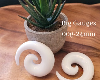 Pair White Ear Plugs Spirals Tapers Horseshoes 24mm 22mm 20mm 18mm 16mm 14mm huge big hangers gauge 00g 1/2 9/16 5/8 3/4 7/8 gauge earrings