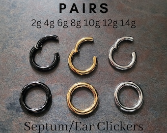 PAIR 2g 4g 6g 8g Hinged Clicker Segment Ring Hoop Earring Ear Silver Gold Black Steel Big Gauge Septum Stretching Kit Piercing 10g 12g 14g