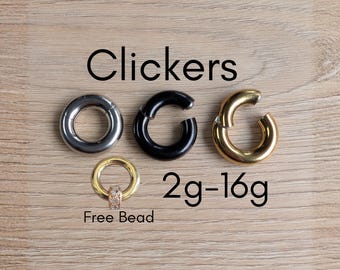 2g 4g 6g 8g Hinged Clicker Segment Ring Hoop Earring Ear Black Gold Silver Steel Big Large Gauge Septum Stretching Kit Piercing 10g 12g 14g