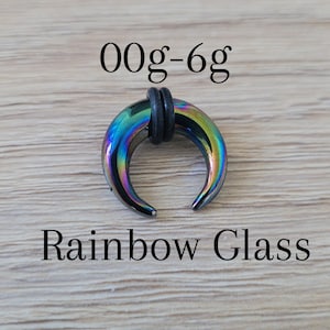 Rainbow Glass Septum Pincher Ring Stretching Gauging Taper Horseshoe Gauge 00g 0g 2g 4g 6g stretched jewelry organic piercing unique 10mm