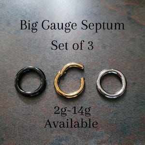 Set of 3: Clicker Rings Hoop 2g 4g 6g 8g 10g 12g 14g Black Gold Silver Steel Gauge Septum Stretching Piercing ear big 12mm jewelry conch