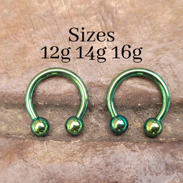 CHOOSE 2 Green Titanium Steel Pinchers Ear Plugs Horseshoes Gauges Septum Stretching Ring 12g 14g 16g Circular Barbell big jewelry