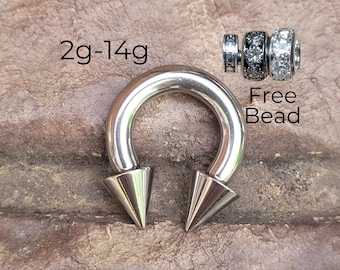 Single Spike Cone Horseshoe Large Barbell Septum Stretching 316L Surgical Steel 0g 2g 4g 6g 8g 10g 12g 14g piercing nose big metal gauge men
