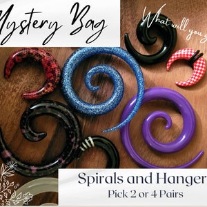 Super Spirals Hangers Pinchers Tapers Gauges Body Jewelry 6g 4g 2g 0g 00g 1/2 9/16 Ear Stretching Mystery Box plugs earrings 6 4 2 0 gauge