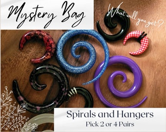 Super Spirals Hangers Pinchers Tapers Gauges Body Jewelry 6g 4g 2g 0g 00g 1/2 9/16 Ear Stretching Mystery Box plugs earrings 6 4 2 0 gauge