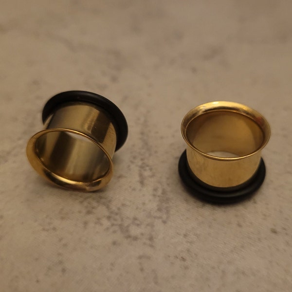 Pair Gold Single Flare Surgical Steel Tunnels Gauges Ear Stretching 2g 0g 00g 1/2 9/16 5/8 3/4 7/8 1 Inch 1g 7mm taping plugs metal earrings