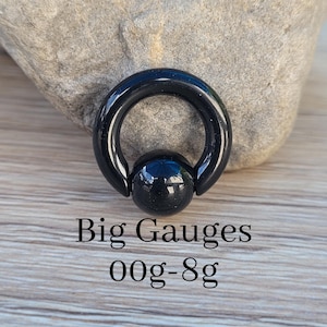 Acciaio chirurgico 316L placcato ioni neri, anello con perlina prigioniera a molla, dilatatore per setto nasale, ferri di cavallo, calibri 00 g, 0 g, 2 g, 4 g, 6 g, 8 g, CBR, naso allungato