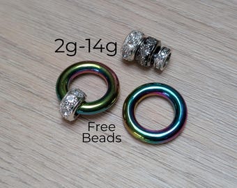 PAIR Rainbow Steel Clicker Rings 2g 4g 6g 8g 10g 12g 14g Hinged Hoop Earrings Big Gauges Ear Piercing Cartilage plugs men women conch helix