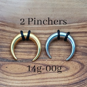 1 Silver + 1 Gold Steel Septum Ring Set of Pinchers Nipple Horseshoe Gauges Stretching Kit 00g 0g 1g 2g 4g 6g 8g 10g 12g 14g taper jewelry
