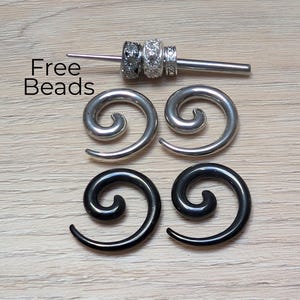 2 Pairs 0g-12g Black and Silver Steel Ear Spirals Gauges Earrings Tapers 0g 2g 4g 6g 8g 10g 12g hangers stretching super metal set septum