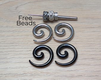 2 Pairs 0g-12g Black and Silver Steel Ear Spirals Gauges Earrings Tapers 0g 2g 4g 6g 8g 10g 12g hangers stretching super metal set septum