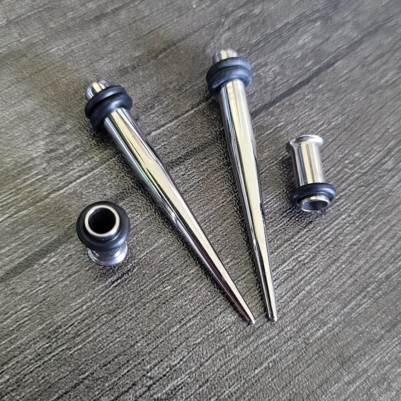 Pair Steel Tapers and Tunnels Ear Stretching Kit Gauges Gauging Plugs 1g 9mm 7/16 1/2 9/16 5/8 in between 2g 0g 00g half size star charm image 2