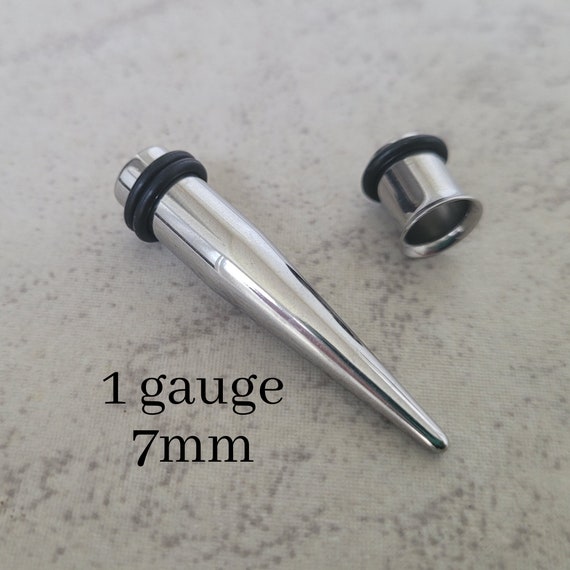 Single 7mm 1g Steel Taper and Tunnel Ear Septum Stretching Kit Gauges Gauging Plugs 1 Gauge Set Earrings Piercing Surgical in Between Etsy