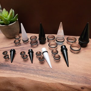 Kit d'étirement des oreilles 00 g-1 pouce noir blanc transparent cônes tunnels en acier 00 g 7/16 1/2 9/16 5/8 3/4 7/8 bouchons de calibre 1 pouce