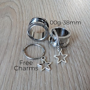 Pair of Steel Screw Fit Ear Stretching Tunnels Gauges Plugs 11mm 28mm 32mm 35mm earrings big huge inch 7/16 large stretched silver