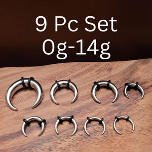9 pinces en acier 0 g-14 g fers à cheval serres effilées croissants kit d'étirement du septum jauges 0 g 1 g 2 g 4 g 6 g 8 g 10 g 12 g 14 g 7 mm argent extensible