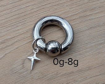 Anello con croce in argento e sfera prigioniera, anello per setto nasale CBR, gioiello per setto nasale dilatato, anello Prince Albert, gancio per dilatatore auricolare, acciaio di grosso calibro