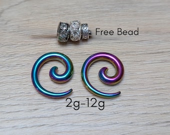 Pair Rainbow Stainless Steel Ear Super Spirals Tapers Gauges 0g 2g 4g 6g 8g 10g 12g 0 2 4 6 8 10 12 gauge earrings hangers plugs metal