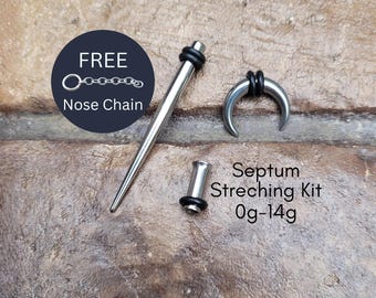 Steel Septum Stretching Kit Pincher Taper Tunnel Plug Horseshoe Nose Gauges Gauging 00g 0g 1g 2g 4g 6g 8g 10g 12g 14g jewelry set nose ring