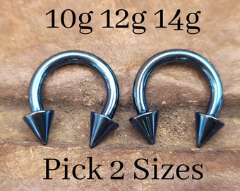 CHOOSE 2 Blue Spike Cone Titanium Steel Pincher Ear Plug Horseshoe Gauges Septum Stretching Ring 10g 12g 14g Circular Barbell big jewelry