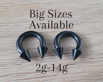 Par de piercings de acero negro con forma de herradura, con forma de cono, para dilatación del tabique nasal, de 2 g, 4 g, 6 g, 8 g, 10 g, 12 g y 14 g.