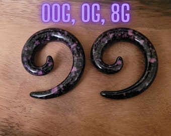 Purple Black Super Spirals Pair 00g 0g 8g Acrylic Pinchers Ear Plugs Tapers Gauges 00 0 8 gauge earrings huge for men women hangers big gift