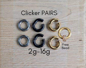 PAIR 2g 4g 6g 8g Hinged Clicker Segment Ring Hoop Earring Ear Silver Gold Black Steel Big Gauge Septum Stretching Kit Piercing 10g 12g 14g