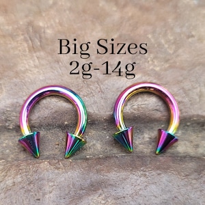 PICK 2 Rainbow Spike Cone Titanium Steel Pinchers Ear Plug Horseshoes Gauge Septum Stretching 2g 4g 6g 8g 10g 12g 14g Circular Barbell big