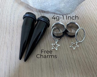 Pair Black Tapers and Surgical Steel Tunnels Ear Stretching Kit gauges 1g 0g 9mm 00g 7/16 1/2 9/16 5/8 18mm 3/4 20mm  7/8 1 inch