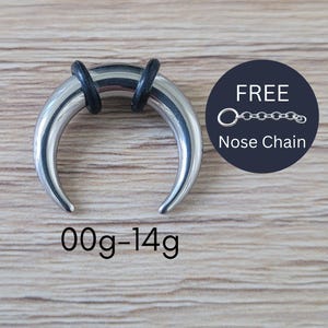 Silver Steel Septum Pincher Ring Stretching Gauging Horseshoe 00g 0g 1g 2g 4g 6g 8g 10g 12g 14g 7g nose ring chain stretched jewelry 12mm