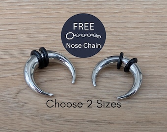 Silver Steel Septum Pinchers Stretching Kit Tapers Horseshoes Gauges 0g 1g 2g 4g 6g 8g 10g 12g 14g Set nostril ring nose chain