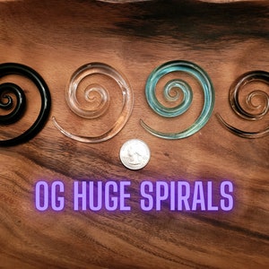 Super Spirals Huge Glass Ear Tapers Plugs Gauges 0g 8mm gauge earrings 0 gauge organic hangers Pink Blue Turquoise Black big large giant