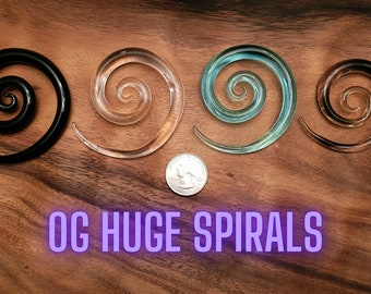 Huge Glass Ear Spirals Tapers Plugs Gauges 0g 8mm gauge earrings 0 gauge organic hangers Pink Blue Turquoise Black super big large giant