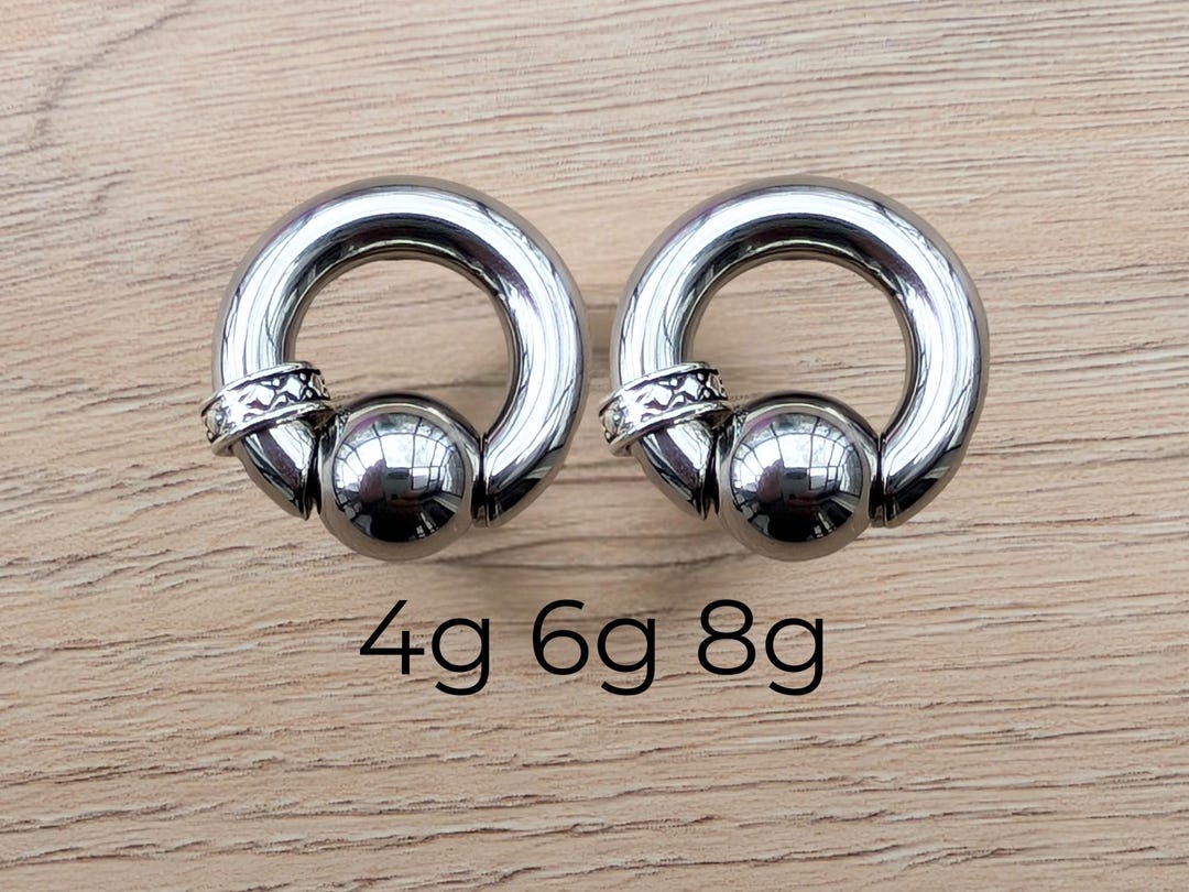 Spring Loaded Cobb Rings Silver Captive Bead Rings Pair – Spring Loaded CBR 4g 6g 8g Stretched ...