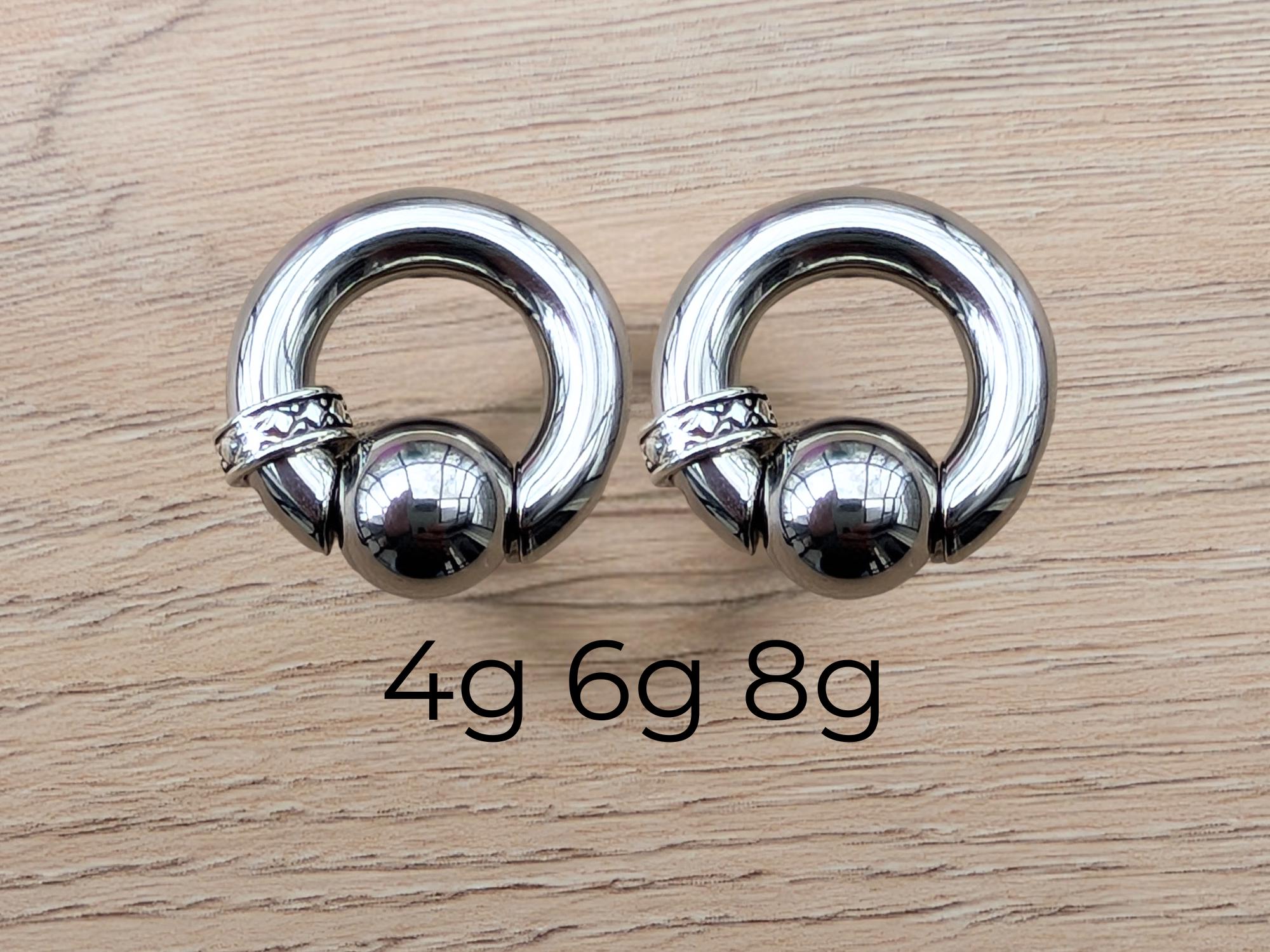 Silver Captive Bead Rings Pair – Spring Loaded CBR 4g 6g 8g Stretched ...