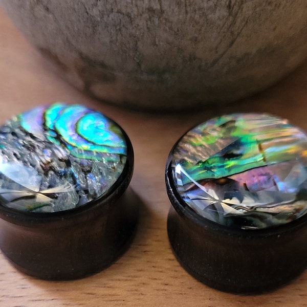 Pair Wood Organic Abalone Shell Hand Carved Ear Plugs Gauges 2g 0g 00g 1/2 6.5mm 8mm 10mm 12mm earrings women gift black unique blue purple