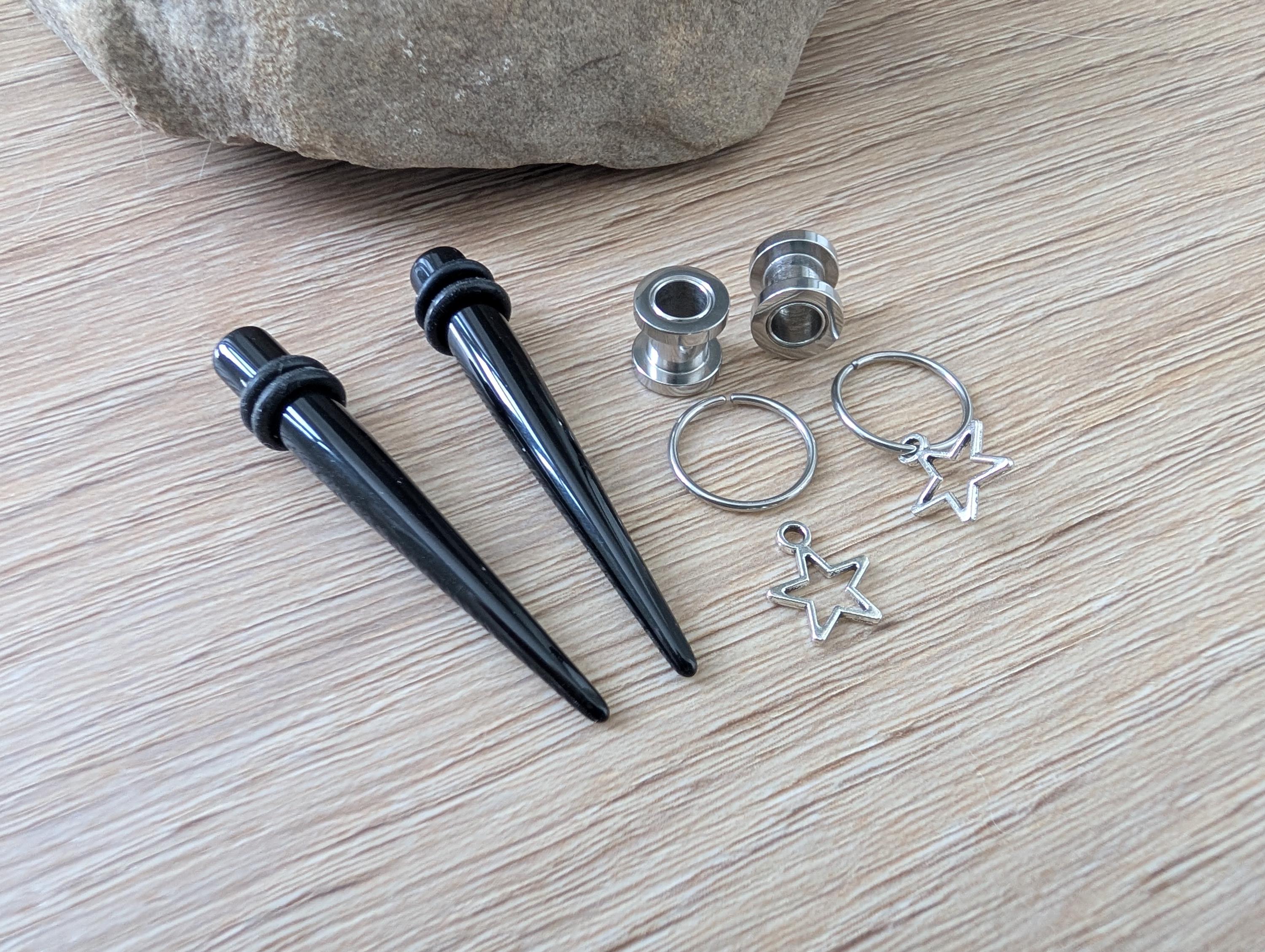 thumbnail image 2 of 1g (7mm) Black Stainless Steel Taper & Tunnel Set – Ear Stretching Kit By Zaya 2 of 3