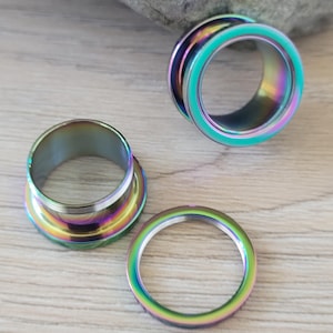 Pair Rainbow Screw On Surgical Steel Tunnels Gauges Ear Stretching Kit 00g 7/16 1/2 9/16 5/8 double flare plugs men women off fit jewelry