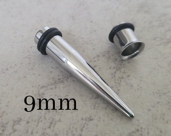 Single 9mm Steel Taper and Tunnel Ear Septum Stretching Kit Gauges Gauging Plugs in between size
