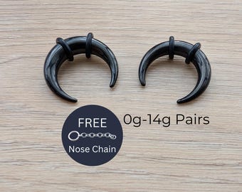 Pair Black Steel Pinchers Plugs Tapers Horseshoes Ear Gauges 0g 1g 2g 4g 6g 8g 10g 12g 14g for men plus nose ring chain