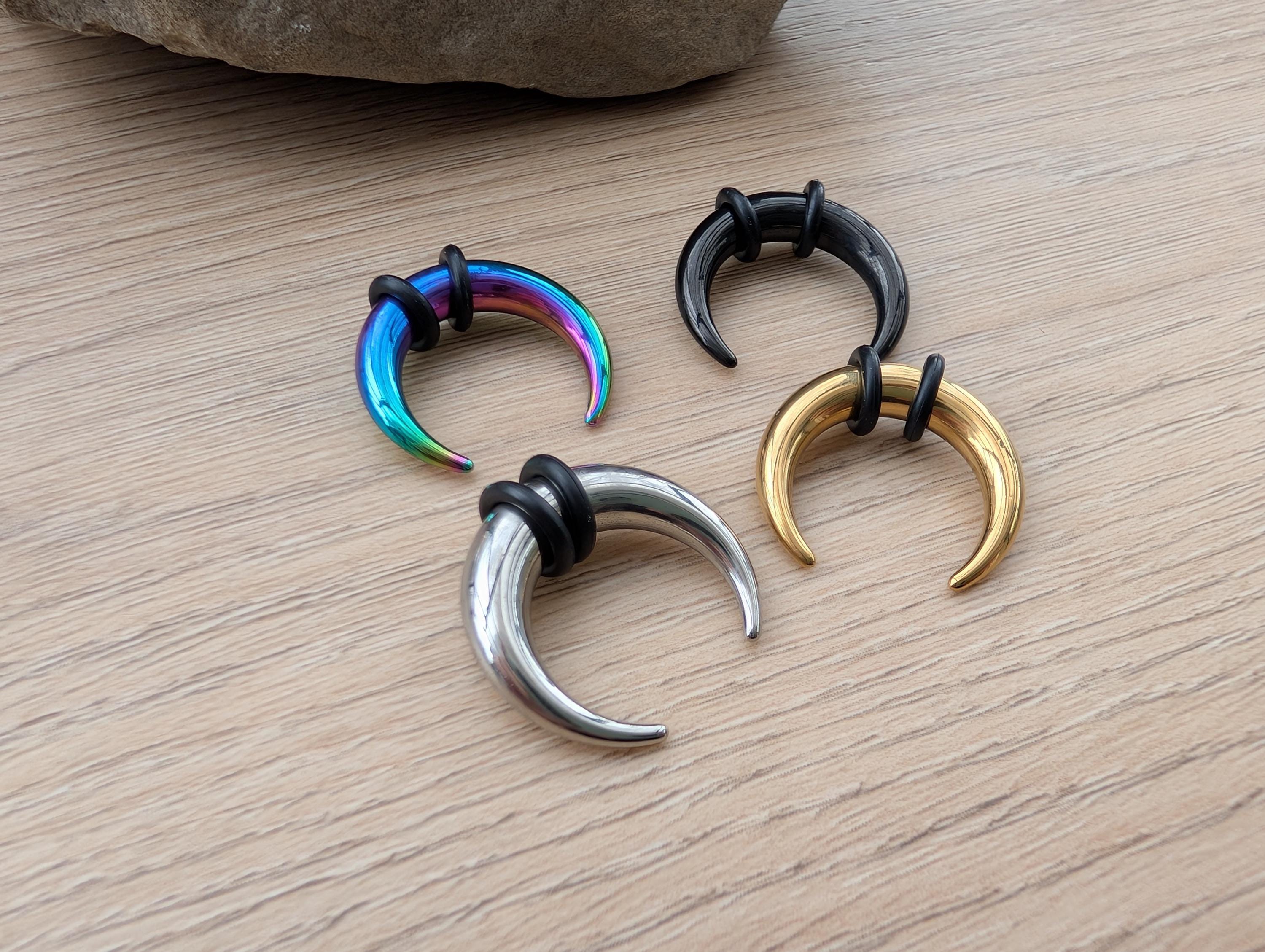 black fish hook septum SINGLE Gold Black Rainbow Steel Septum Pincher Ring Stretching Ear Plug Tapers Horseshoes Gauges 00g 0g 1g 2g 4g 6g 8g 10g 12g 14g 7mm gauge