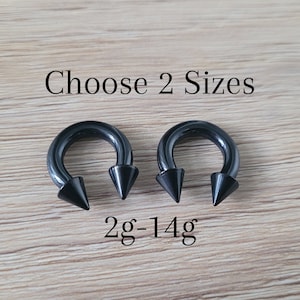 Set Black Spike Cone Horseshoe Circular Barbell Ear Septum Stretching Kit Titanium Steel 2g 4g 6g 8g 10g 12g 14g piercing metal gauge nose