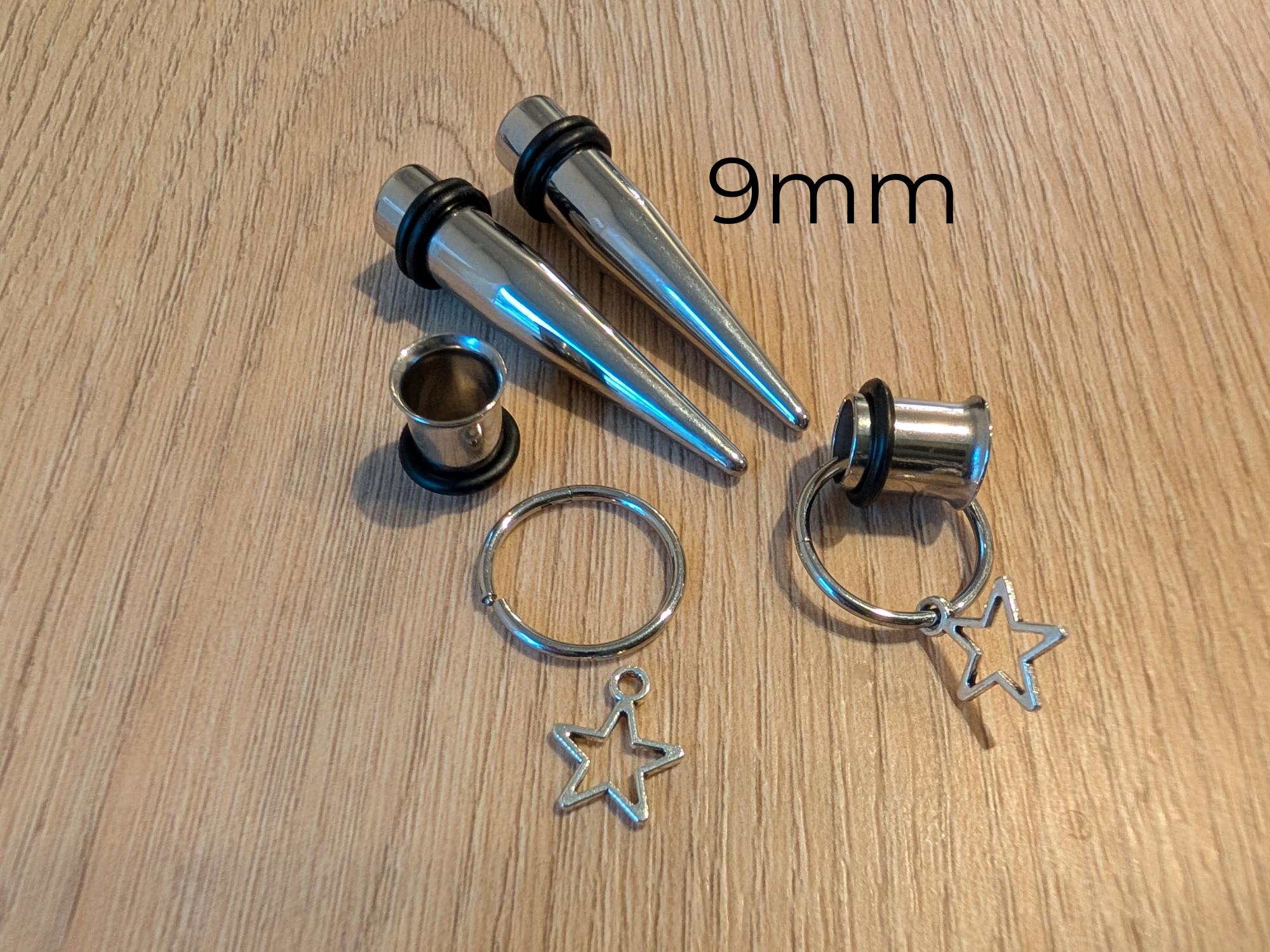 Pair 9mm Steel Tapers and Tunnels Ear Stretching Kit Gauges Gauging…