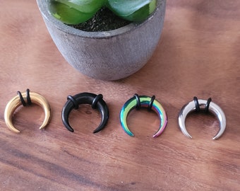 SINGLE Gold Black Rainbow Steel Septum Pincher Ring Stretching Ear Plug Tapers Horseshoes Gauges 00g 0g 1g 2g 4g 6g 8g 10g 12g 14g 7mm gauge