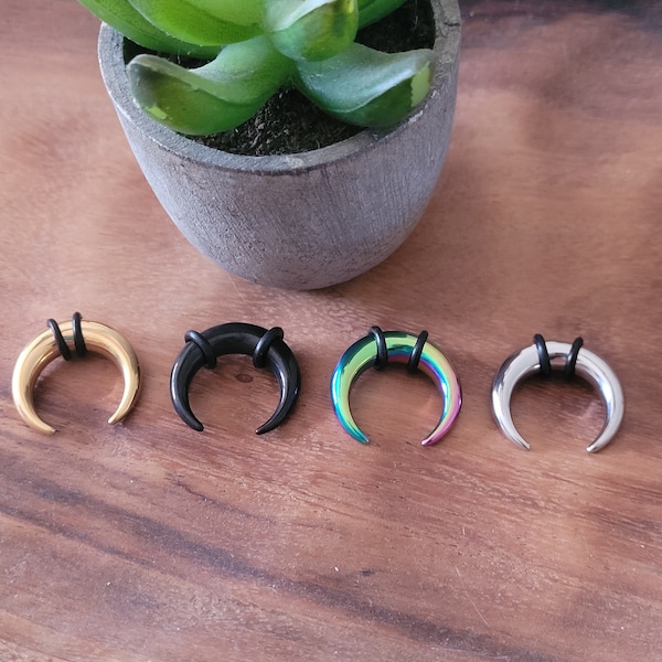 SINGLE Gold Black Rainbow Steel Septum Pincher Ring Stretching Ear Plug Tapers Horseshoes Gauges 00g 0g 1g 2g 4g 6g 8g 10g 12g 14g 7mm gauge