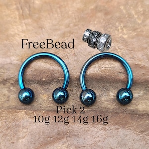 CHOOSE 2 Blue Titanium Steel Pinchers Ear Plugs Horseshoes Gauges Septum Stretching Ring 10g 12g 14g 16g Circular Barbell big jewelry aqua