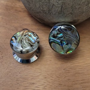 Pair Screw Fit Abalone Shell Plugs Steel gauges 6g 4g 2g 0g 00g 1/2 9/16 5/8 3/4 inch on metal 6 4 2 0 00 gauge earrings gift men women