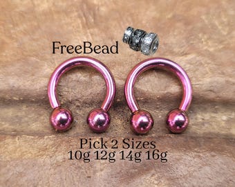 CHOOSE 2 Purple Steel Pinchers Ear Plugs Horseshoes Gauges Septum Stretching Ring 10g 12g 14g 16g Circular Barbell big jewelry pink