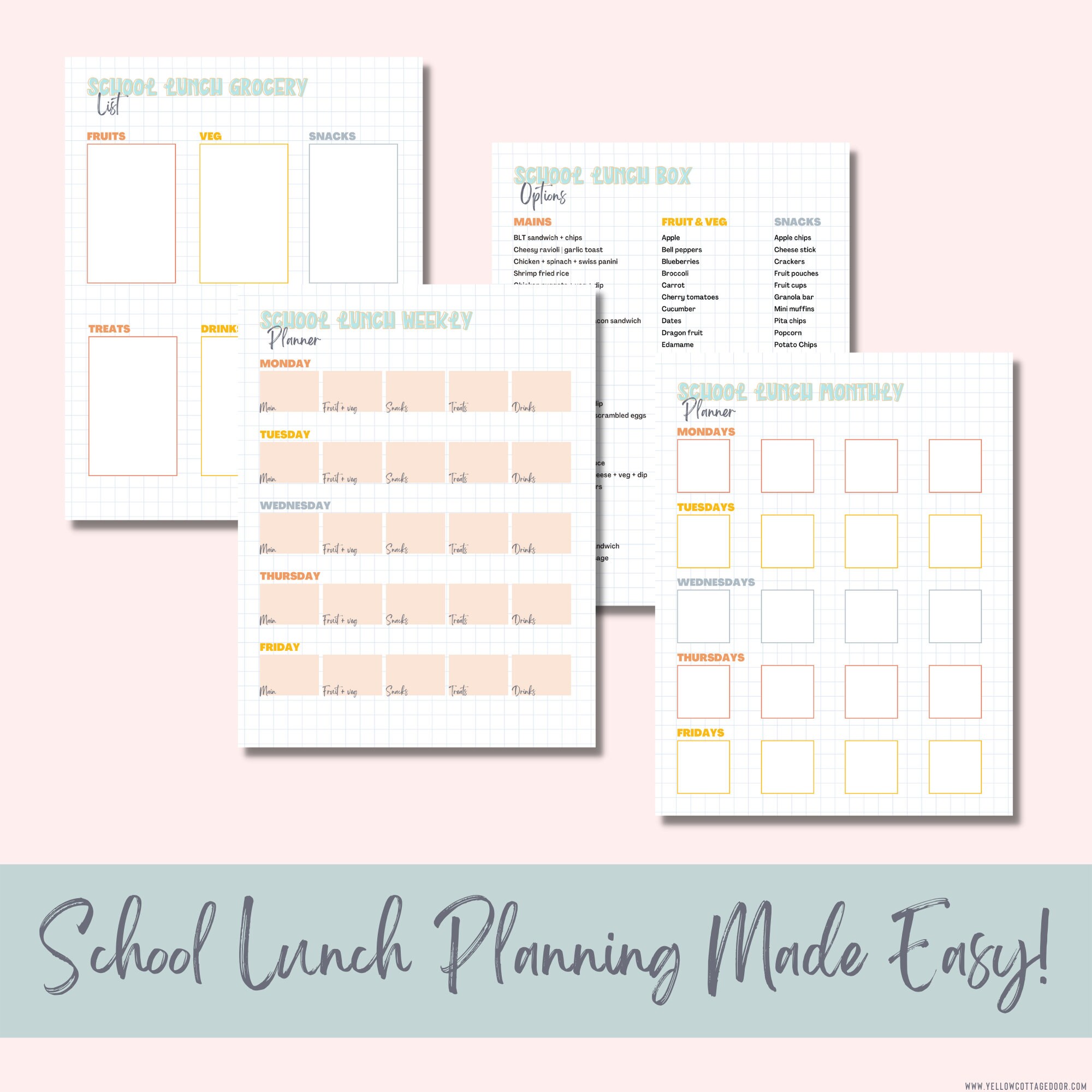 School Lunch Planner, Printable Lunch Planner, Digital School Lunch ...
