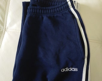 vintage années 80 Adidas Track Pants Bleu Moyen Coton Fabriqué en Italie